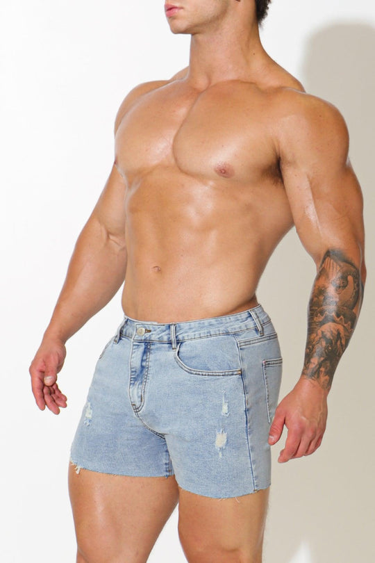 Rockstar Raw Cut 2.5" Denim Short Shorts - Capri Blue - JJ Malibu