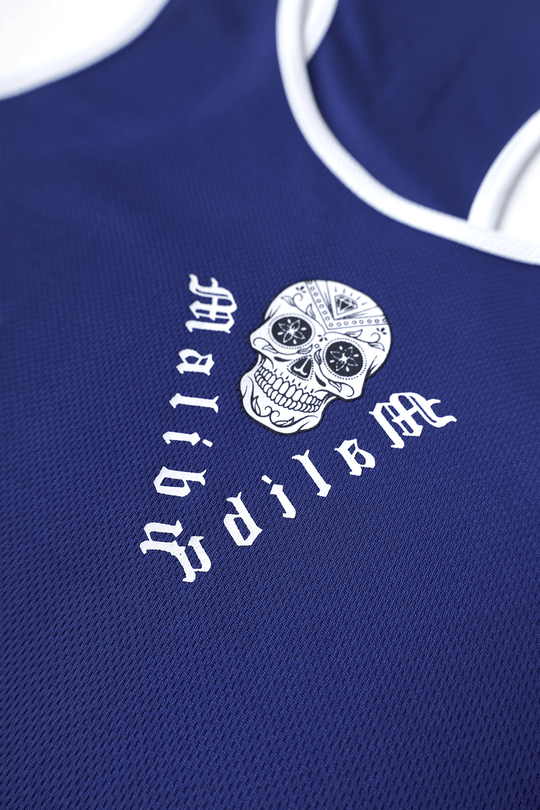 Chaos Dri Fit White Trim Tank Top - Dark Blue w/ Skull Design - JJ Malibu