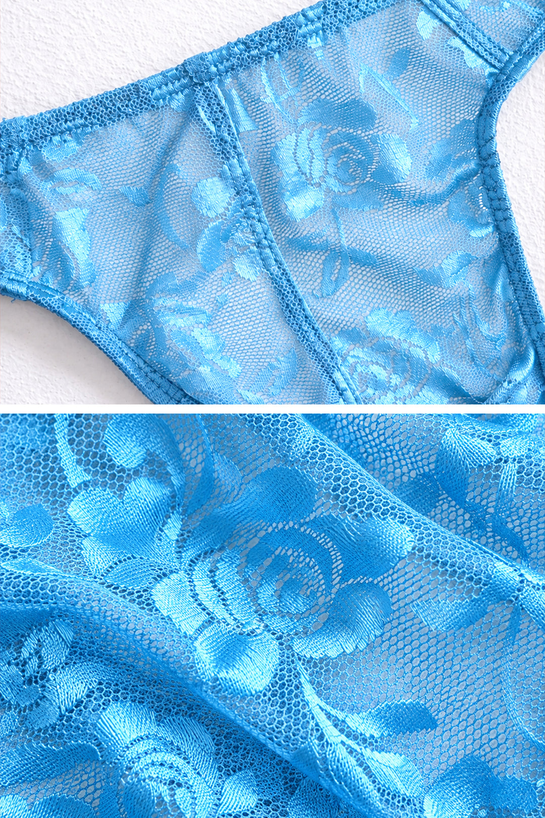 Veiled Floral Lace Thong - Turquoise