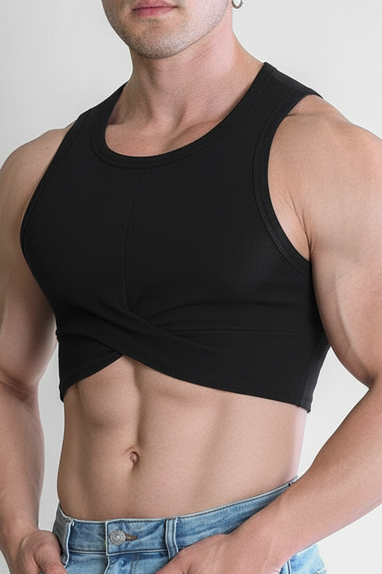 Wrapped Up Ribbed Crop Tank - Black