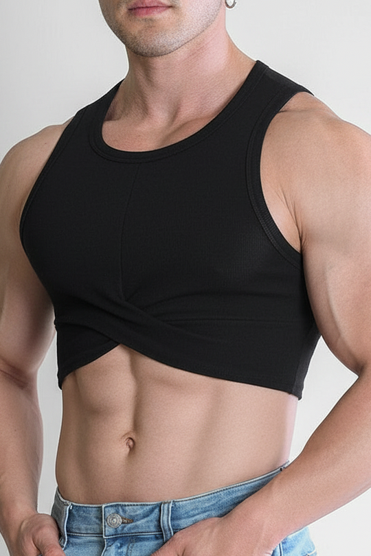 Wrapped Up Ribbed Crop Tank - Black